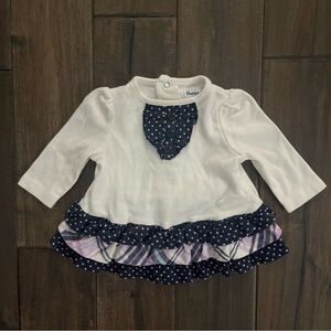 Hartstrings Baby White Navy Lavender Polka Dot Ruffle Top 0-3 mos